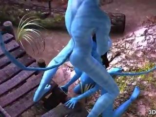 Avatar 耍大牌 肛門 性交 由 巨大 藍色 成員