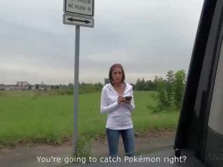 Stupendous marvellous pokemon hunter busty stunner convinced to fuck stranger in driving van